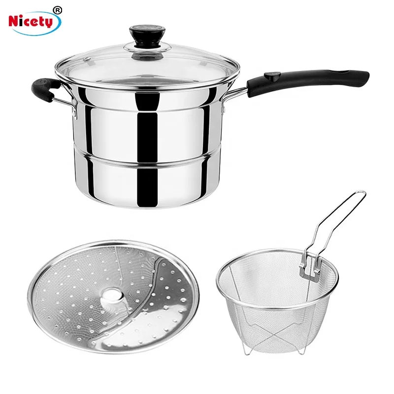 Nicety high quality nonstick for cooking stainless steel steam pot deep frying pan soup noodle pot for kitchen