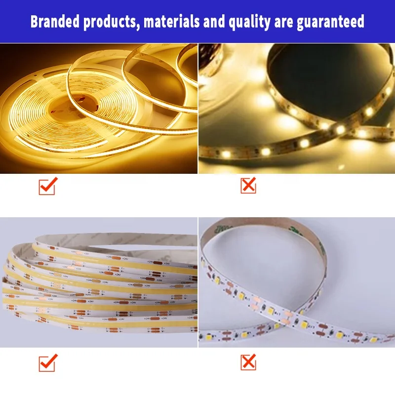 Three-color COB variable light tape 608 lights per meter 24v free cutting strong adhesive folding strong folding resistance