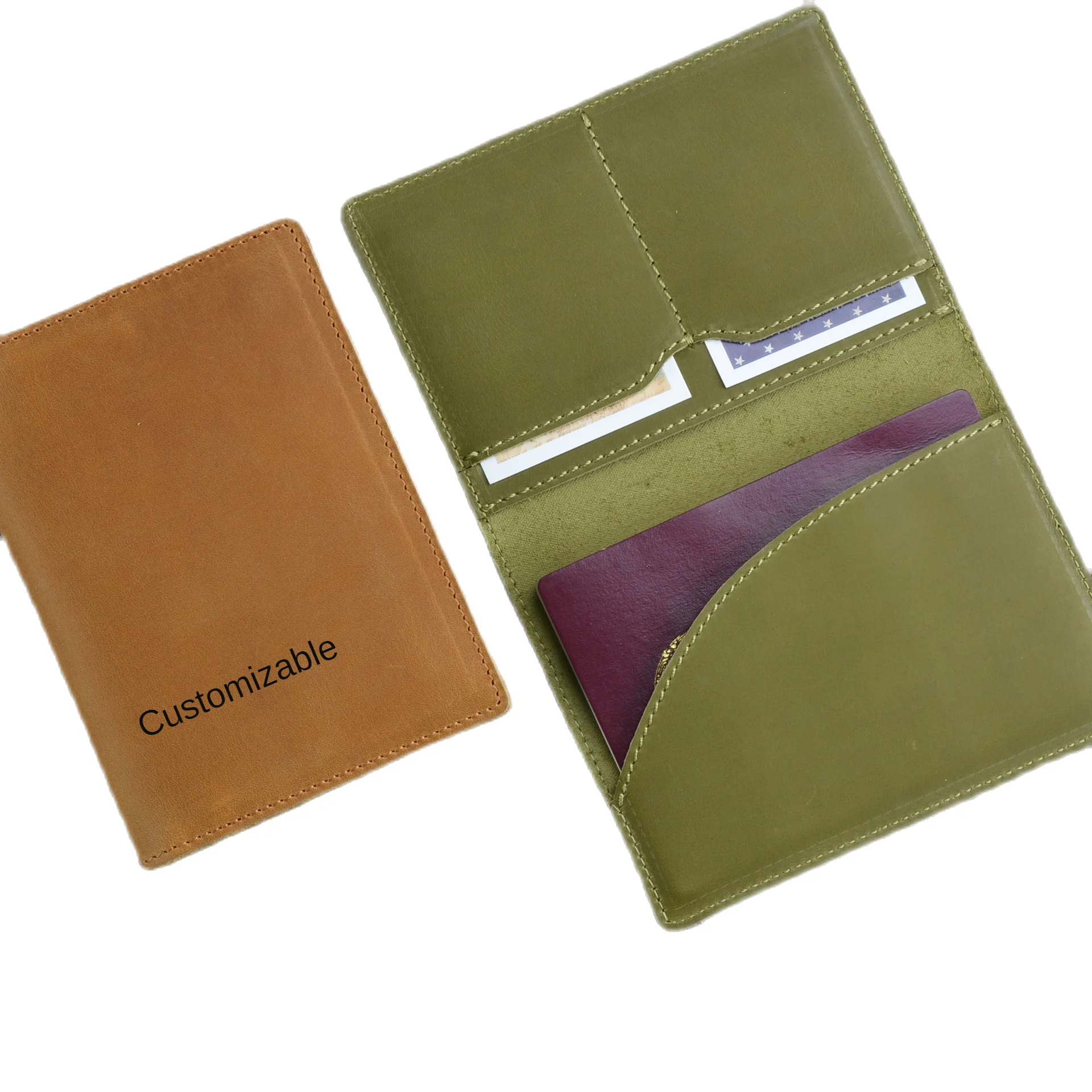 High-end Two Pockets Leather Passport Holders Vintage Leather Travel Passport Wallet Genuine Leather Passport Case