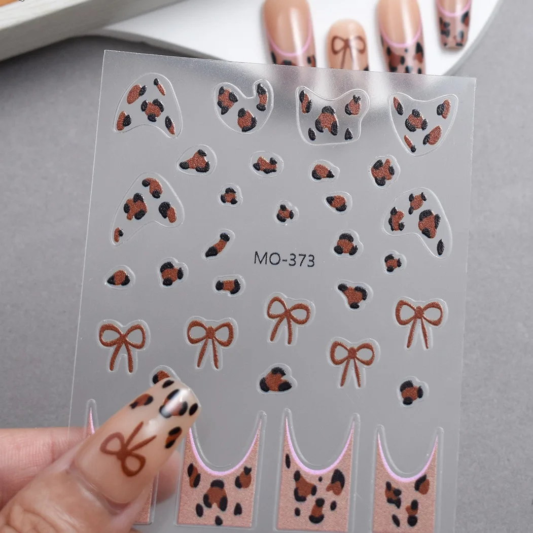 New French Gradient Leopard Kt Relief Sweet Cool Style Summer Black Skin Kitty Cat Bow 2D 3D Nail Sticker
