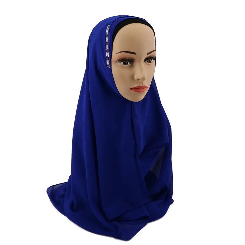 Wholesale Instant Chiffon Hijab Double loop Scarf Shawls With Crystal