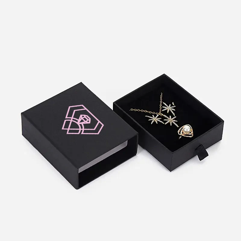 Cardboard Jewellery Small Product Custom Logo Printed Paper Drawer Packaging Gift Jewelry Box With Handle