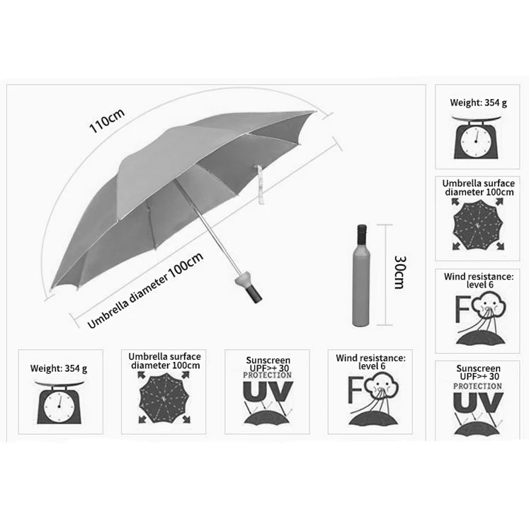 30cm Custom Printing Wine Bottle Umbrellas Small Folding Bottle Umbrella for Rain