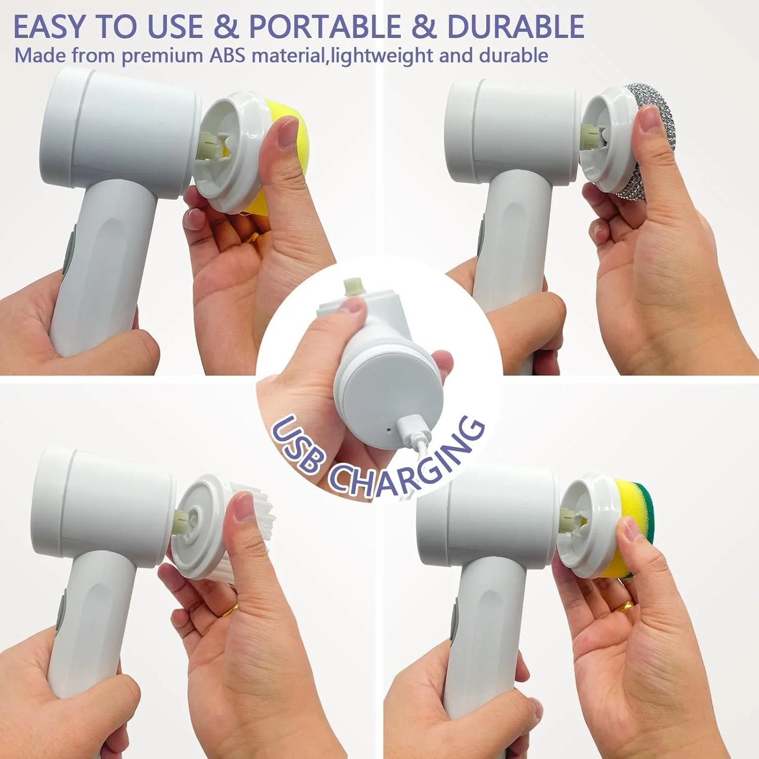 USB 5 In 1 Electric Handheld Cleaning Brush For Kitchen Bathroom Sink Dishwashing Tile Glass