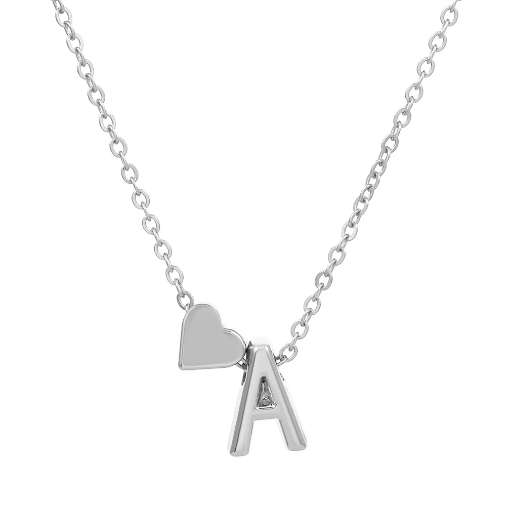 European and American Fashion Jewelry Dainty Little Love Heart and Alphabet 26 Initials Letter Initial Necklace