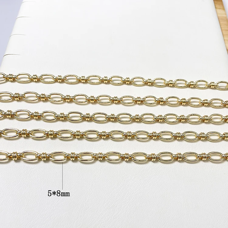 Оптовая продажа звеньевая цепочка золотое ожерелье 14K позолоченная золотистого цвета латунные цепочки для изготовления ювелирных