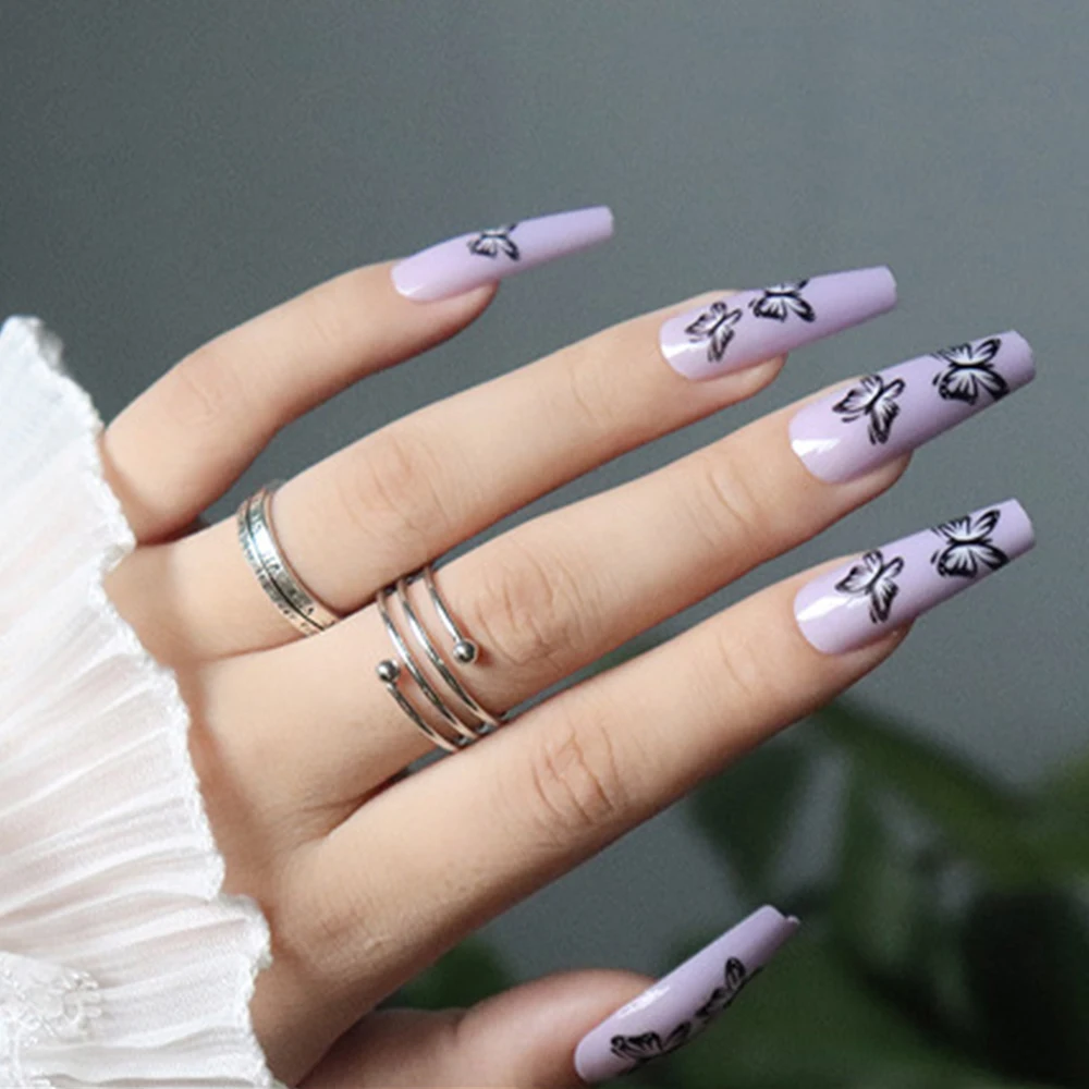 New Fashion Nude Color Nails Decorated with Silver Glitter Handmade Salon False Nails Luxury Diamond False Artificial Fingernail
