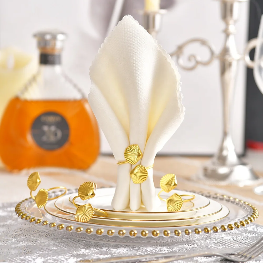 2024 New Fancy Decorative Luxury Wedding Tabletop Rental Party Seashell Gold Metal Napkin Ring