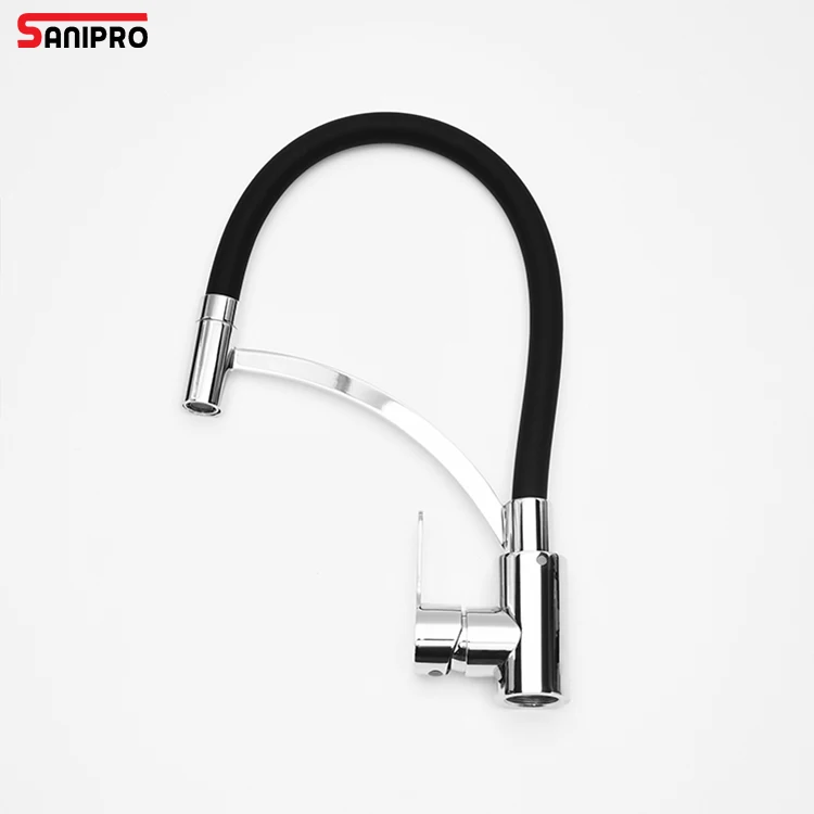 Оптовая продажа SANIPRO SS304 краны для раковины с цветными пластинами вытягивающие гибкие Кухонные смесители черной резиновой Выпускной трубой