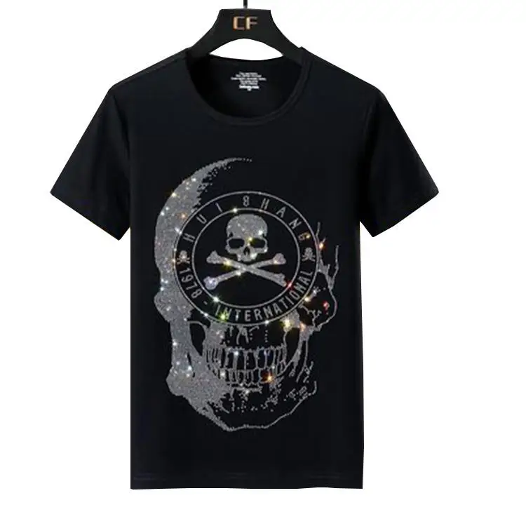 Custom logo Manufactures color skull rhinestones cotton t shirt man clothing t shirt with rhinestone transfer t-shirt for summer