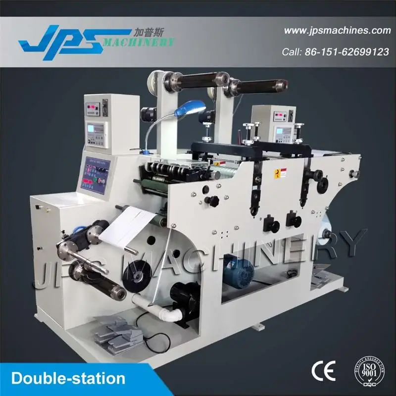 JPS-320C-TR Two-head Price Gun Label Slitting & rotary die cutting machine with turret rewinder