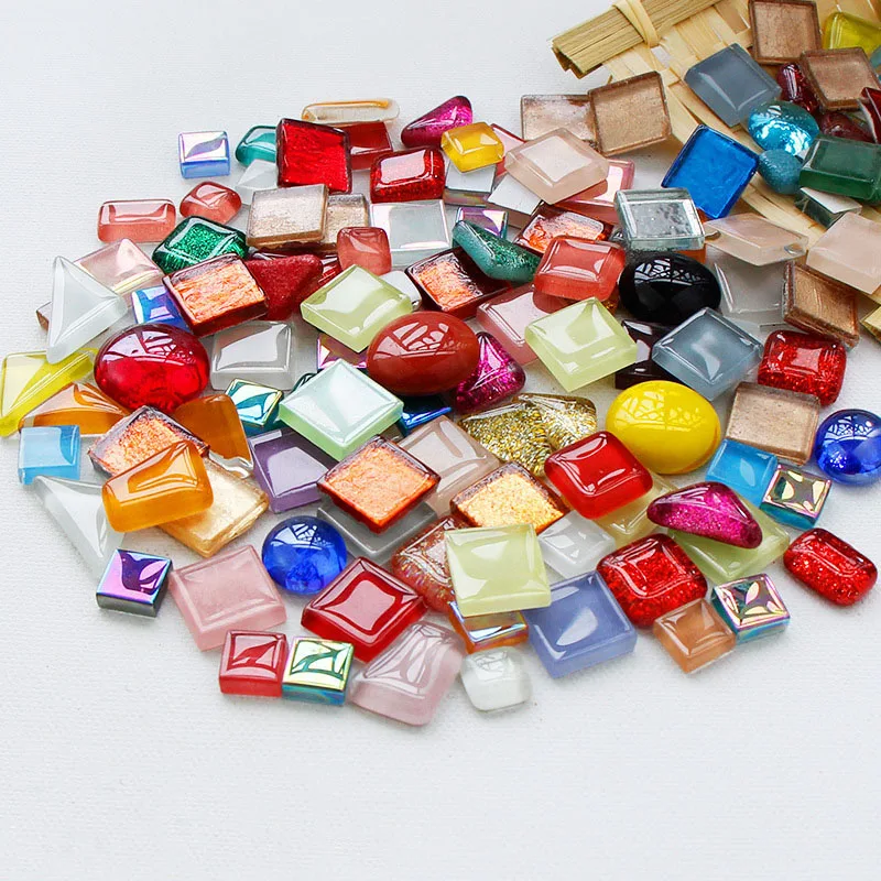200g Mixed Color Mosaic Tiles Shine Crystal Mosaic Pieces Stained Glass Bulk Assorted Shapes Glitter Crystal Mosaic DIY Crafts