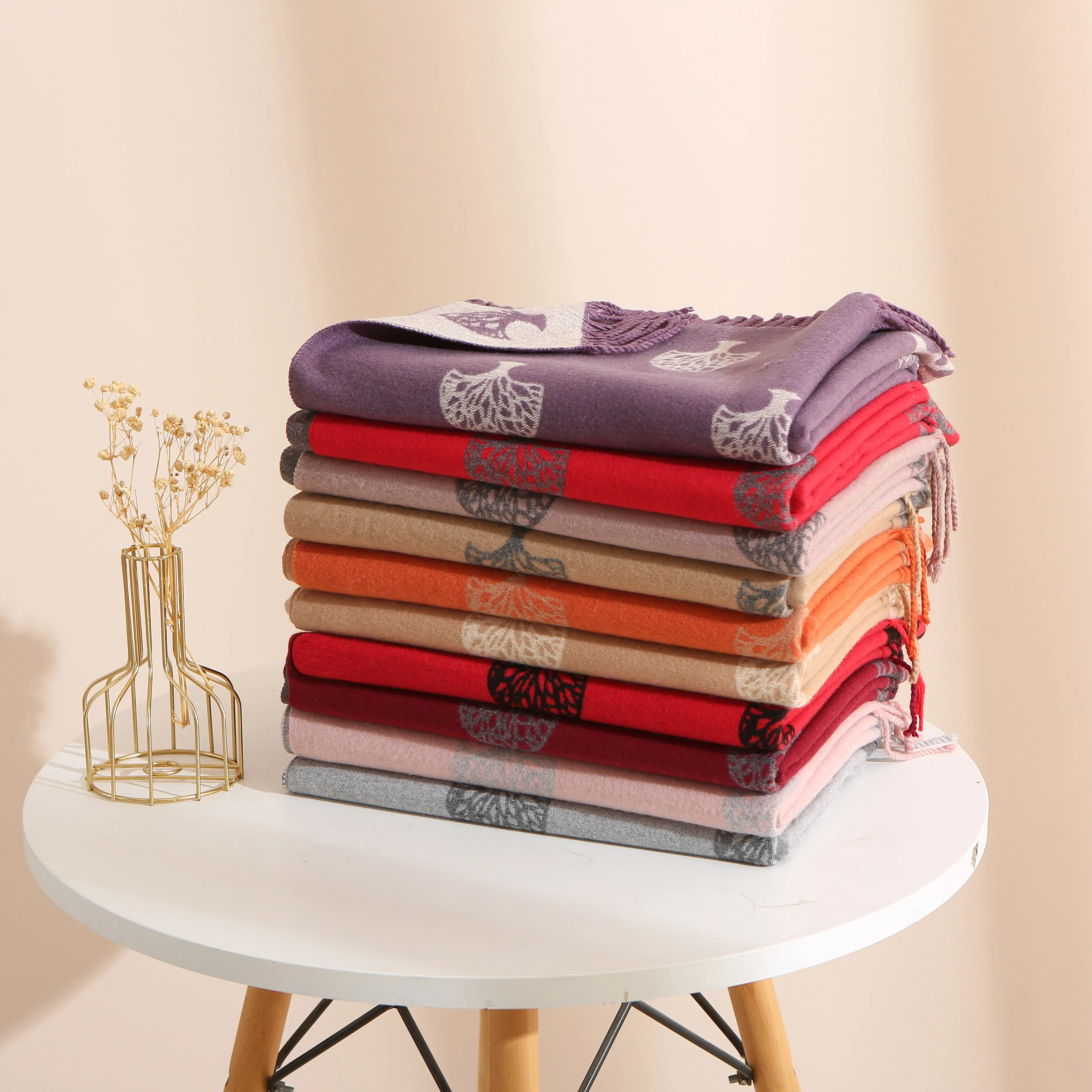 Double-Sided Fashion Winter Wear Soft Large Shawl Pashmina Scarf for Women Stylish Thick Warm Cashmere Wraps Scarves