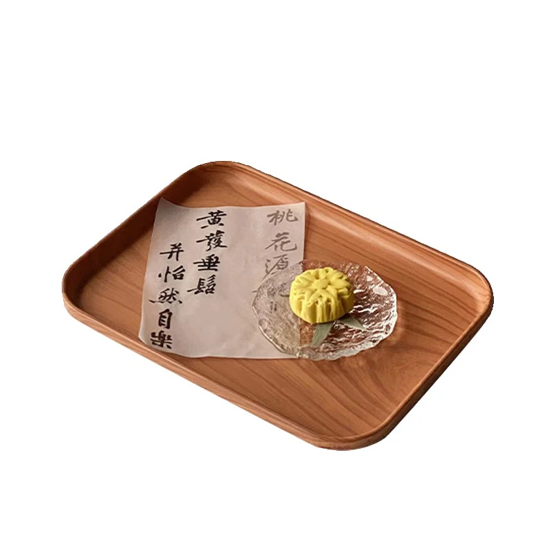 New Chinese Style Plastic Wood Grain Tea Tray Rectangle Coffee Plate Cake Serving Tray