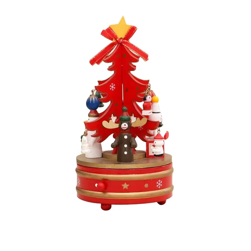 Christmas Ornaments Christmas Wooden Rotating Music Box Christmas Decoration Children Gifts