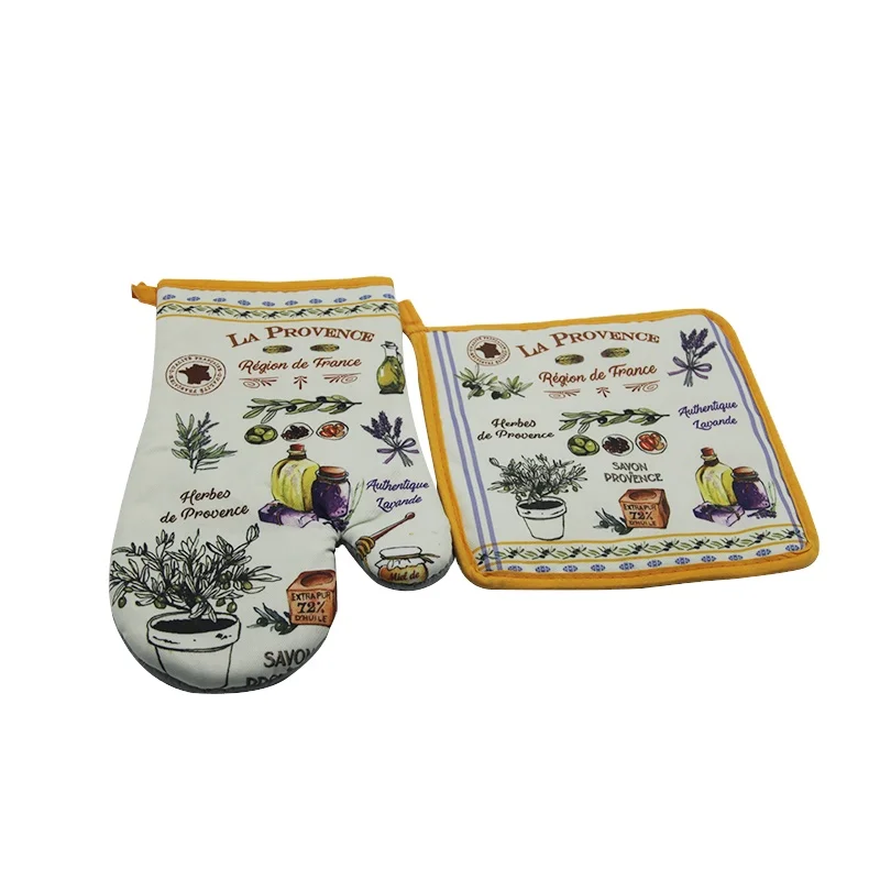  Wholesale 100% cotton printing heat resistant oven mitts and pot