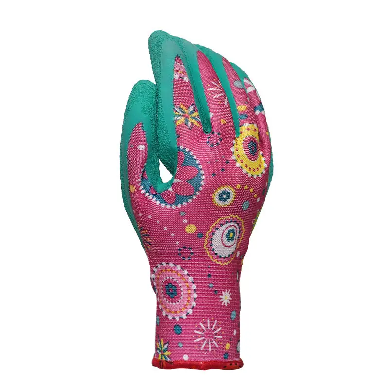 Custom puncture resistant printing flower women gardening gloves protective tool crinkle latex garden gloves