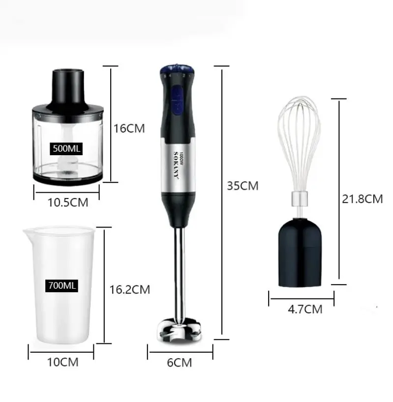 Portable 4 In 1 Electric Handheld Immersion Blender 1000W Hand Blender Turbo Mode Stick With Whisk  Milk Frother Food Processor