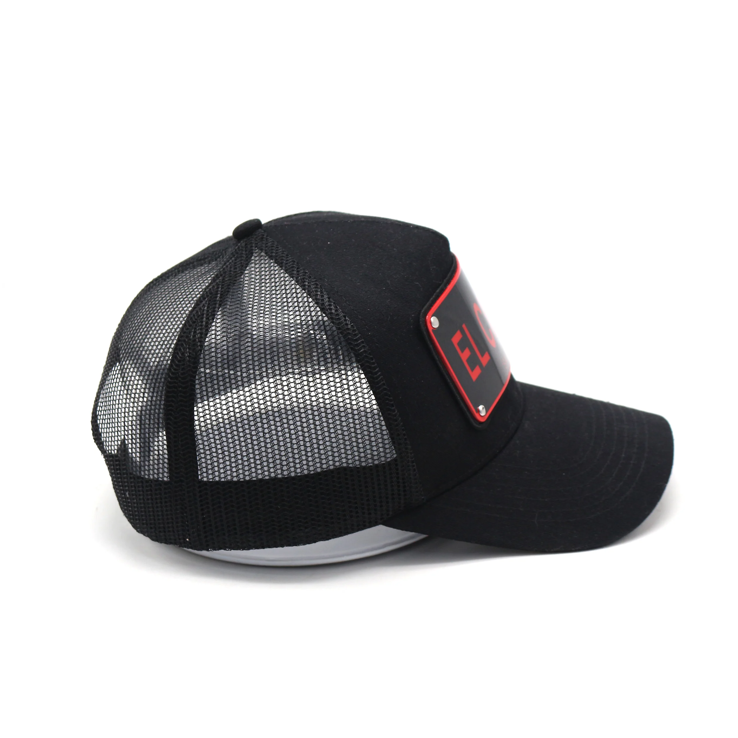 fashion custom 100% cotton design your own embroidery logo with metal patch mesh cap trucker hat