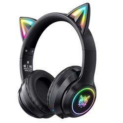 Onikuma B90 Wireless Bt Noise Cancelling Headphones Pink Cat Ear Rgb Audifonos Microphone Stereo Gaming Headset For Girl