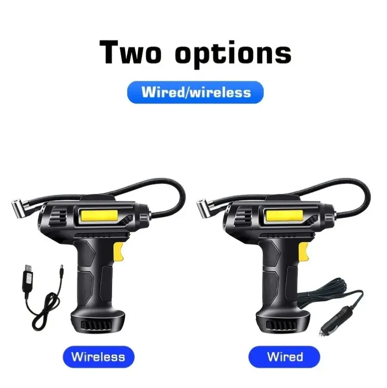 120W Car Air Compressor Wired Wireless Handheld Car Inflatable Pump With LED Light Portable Electric Automobiles Tire Inflator