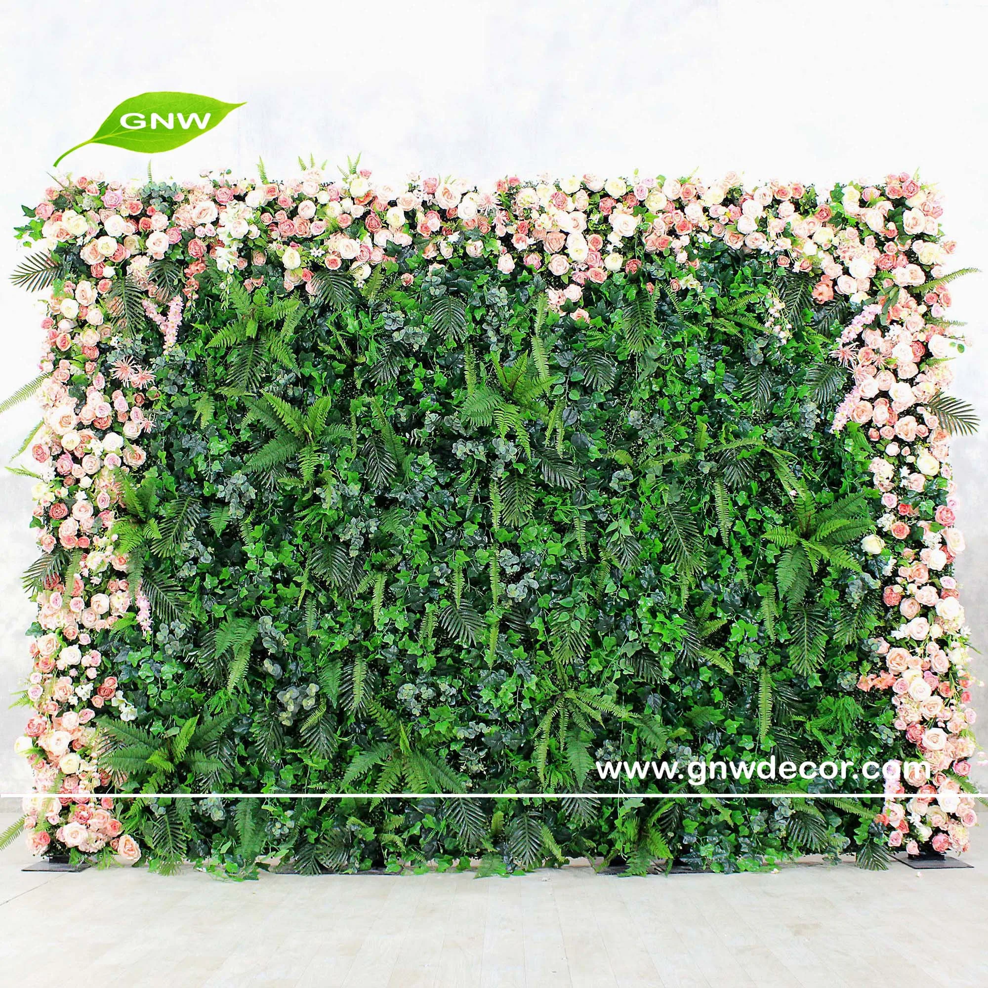 GNW Country Style green plants artificial flower wall for wedding background