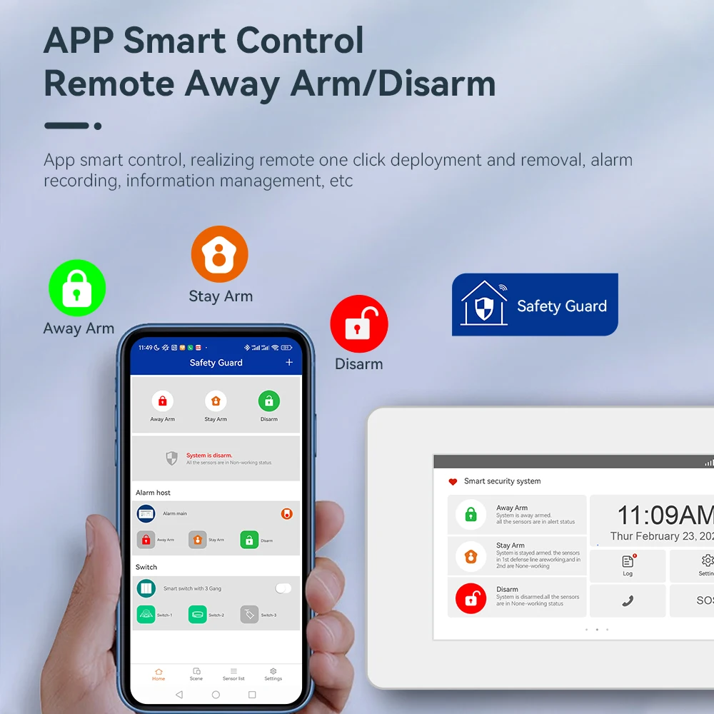 Smart home alarm system support 100 wireless Defense Zone WIFI/GPRS home security system support SMS function