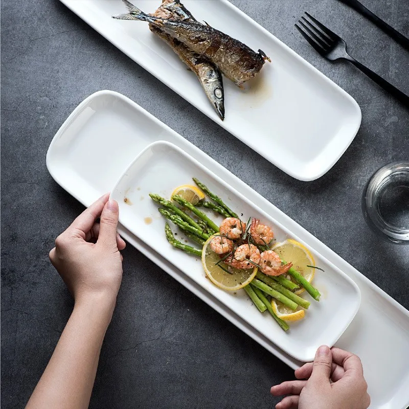 Manufacture Ceramic Dinnerware Rectangular Sushi Dishes Japanese Style 11 Inch Porcelain Flat Plate for Restaurant