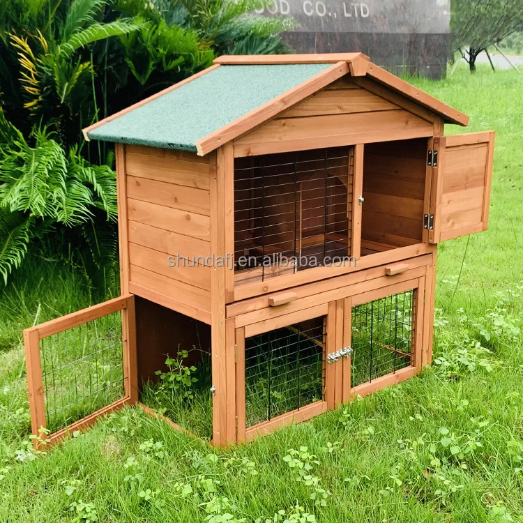 SDR009-T2 Outdoor double decker 2 story rabbit hutches wooden rabbit hutch