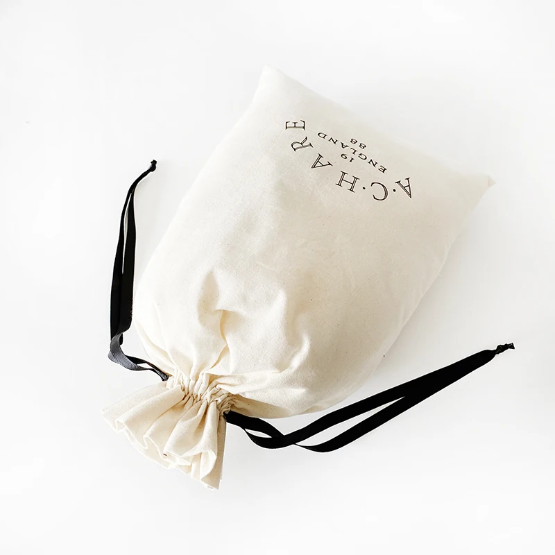 Customized Logo shoes packaging pouches drawstring Natural cotton slippers dust bag