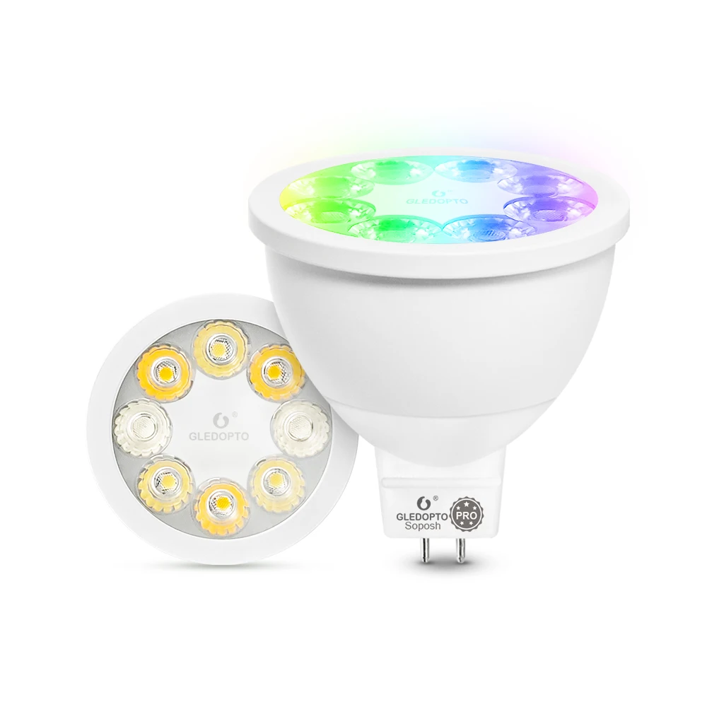 Gledopto Dimmable MR16 RGBW LED Light Bulb Color Changing Low Voltage Colored Spotlight RGB PRO Zigbee 4W 12V GU5.3 MR16 90 80