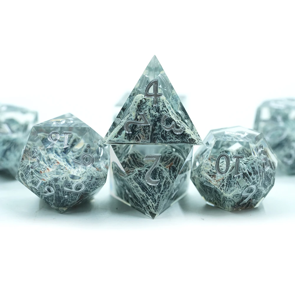 Online Multiplayer Dice Game 16mm 20 Sided Letter Starry Green Blue Polyhedral Dice set Stone Inside