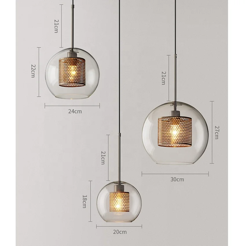 Hotel hand blown round glass metal chandelier sphere glass lampshades Pendant light