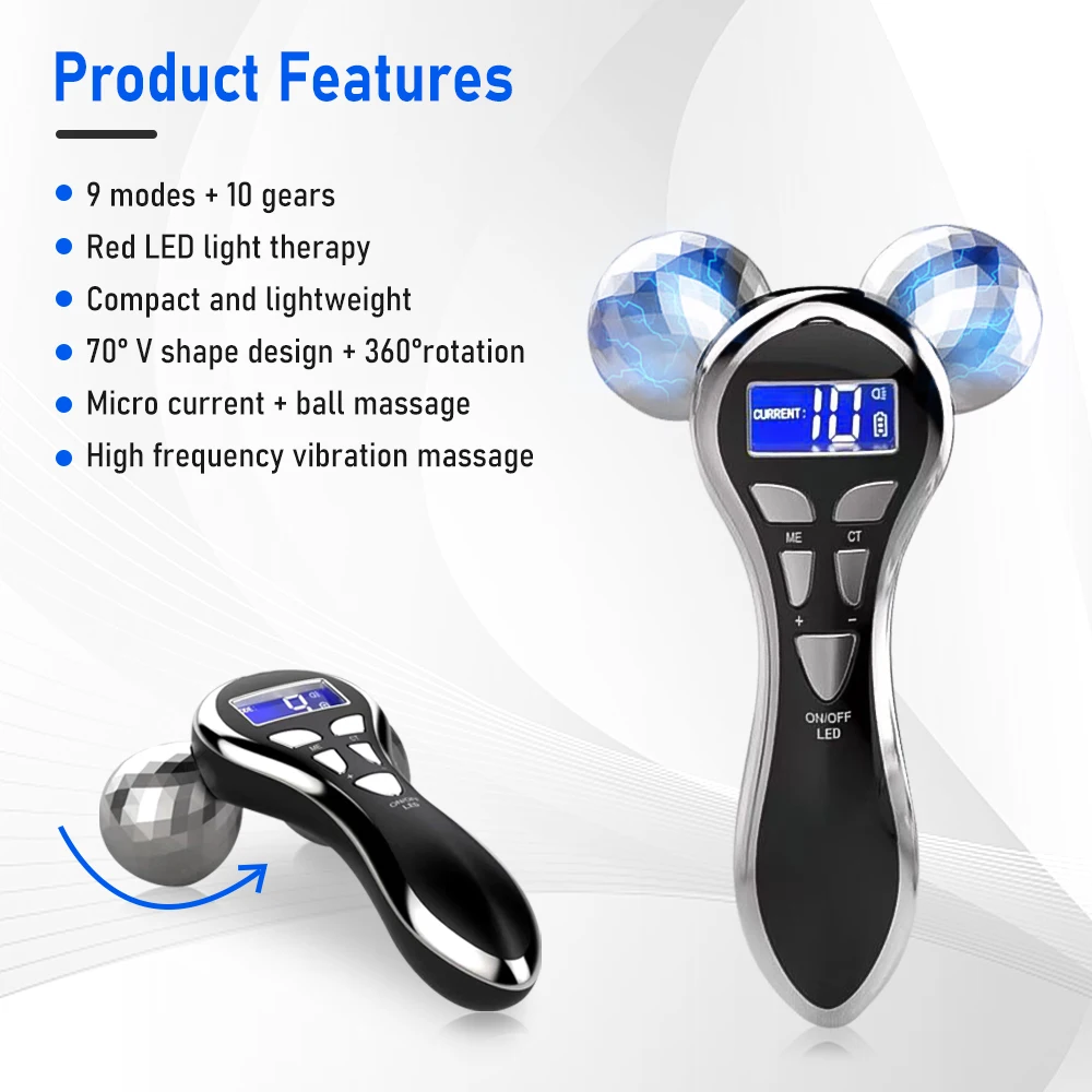 2022 Home use emsings bio face lifting microcurrent 3D roller facial massager device