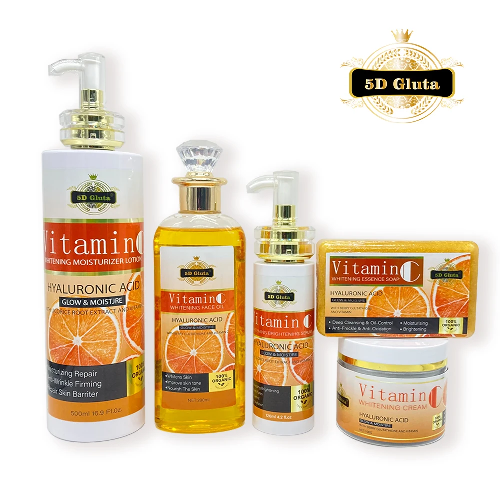 100% ORGANIC Vitamin C WHITENING MOISTURIZER LOTION HYALURONIC ACID GLOW & MOISTURE WITH LICORICE ROOT EXTRACT AND VITAMIN SET