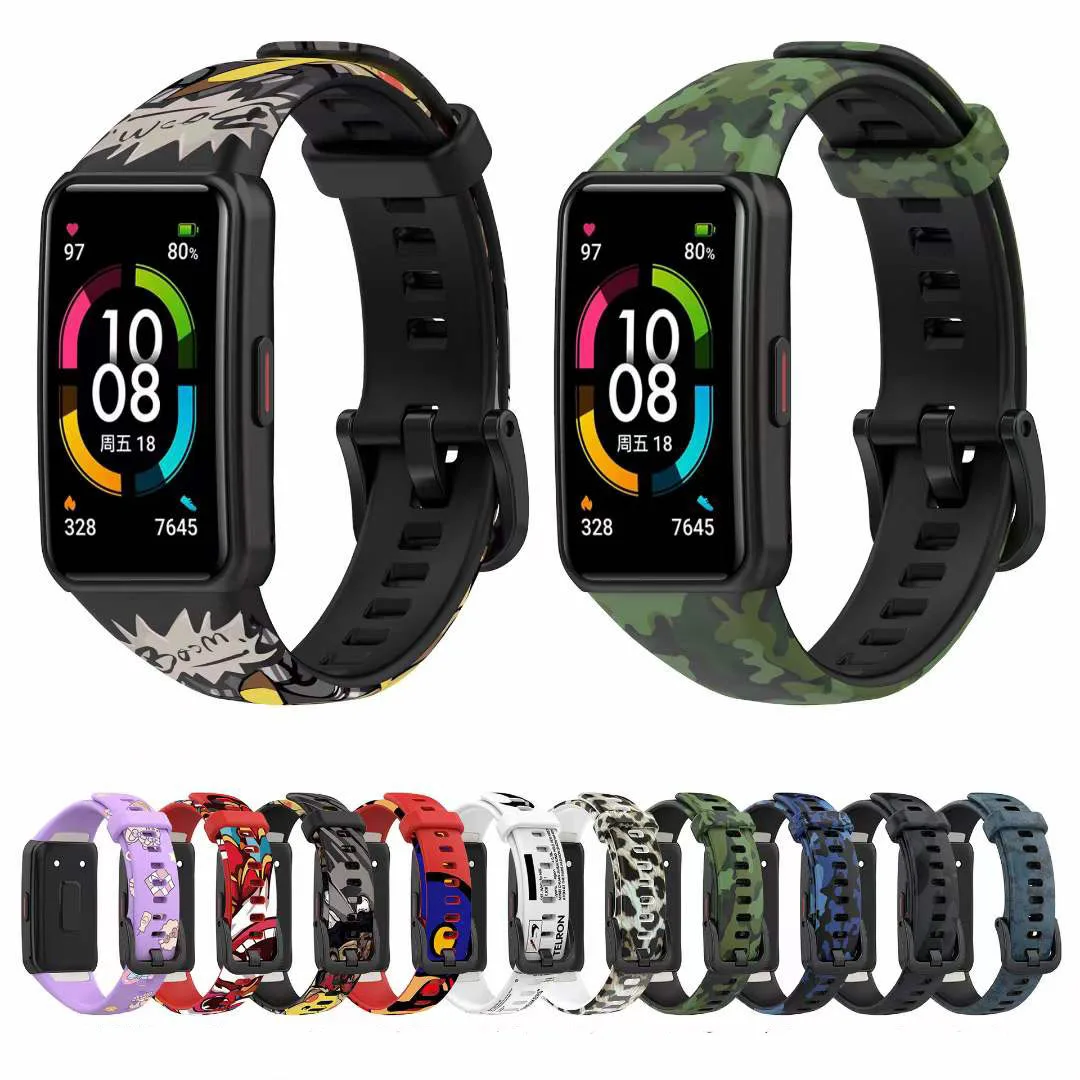 BROXTY Silicone Smart Watch Band Printed Sport Fashion Rubber Wristband Honor Band 6 Strap