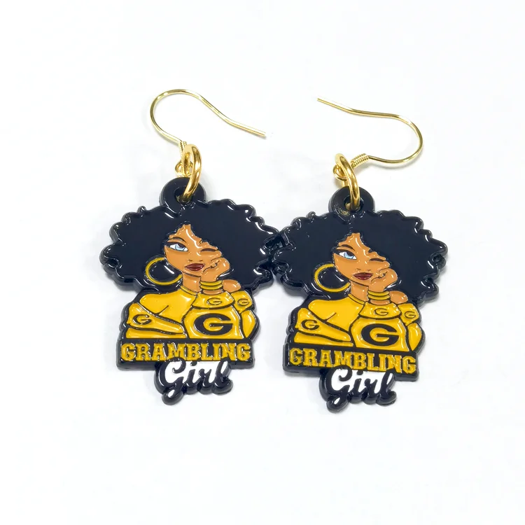 Custom women design metal stud earring dye black soft enamel cute earring for girl