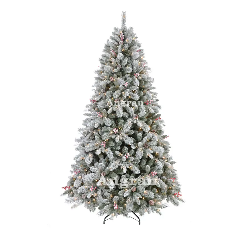 Luxury 210cm mixed Leaf forested flocked snow Christmastree with warm white LED lights 5ft 6ft 7ft