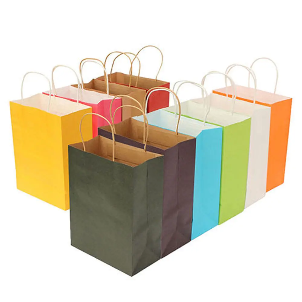 Custom Brand Shop Packaging Boutique Retail Carry Paperbag Shopping Gift Craft Brown Kraft Paper Bags With Twisted Handle