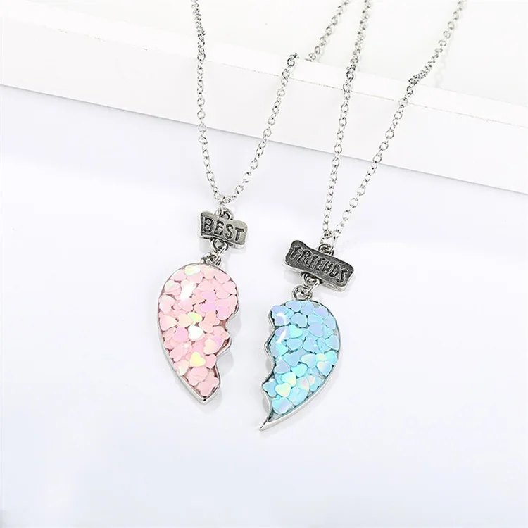 Double Heart Sequins Necklaces For Confidante Best Friends Lettering Glue Dropping Bracelet Jewelry Friendship Necklace 1