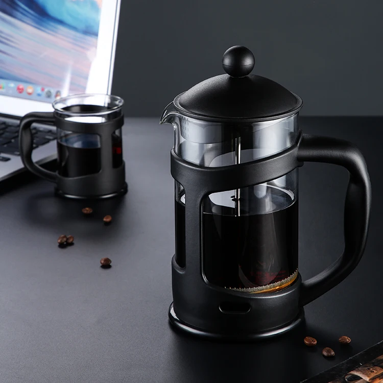 Transparent Glass Plastic Cover Handle Lid 304 Stainless Steel Screw Rod French Press Coffee Maker 350ml