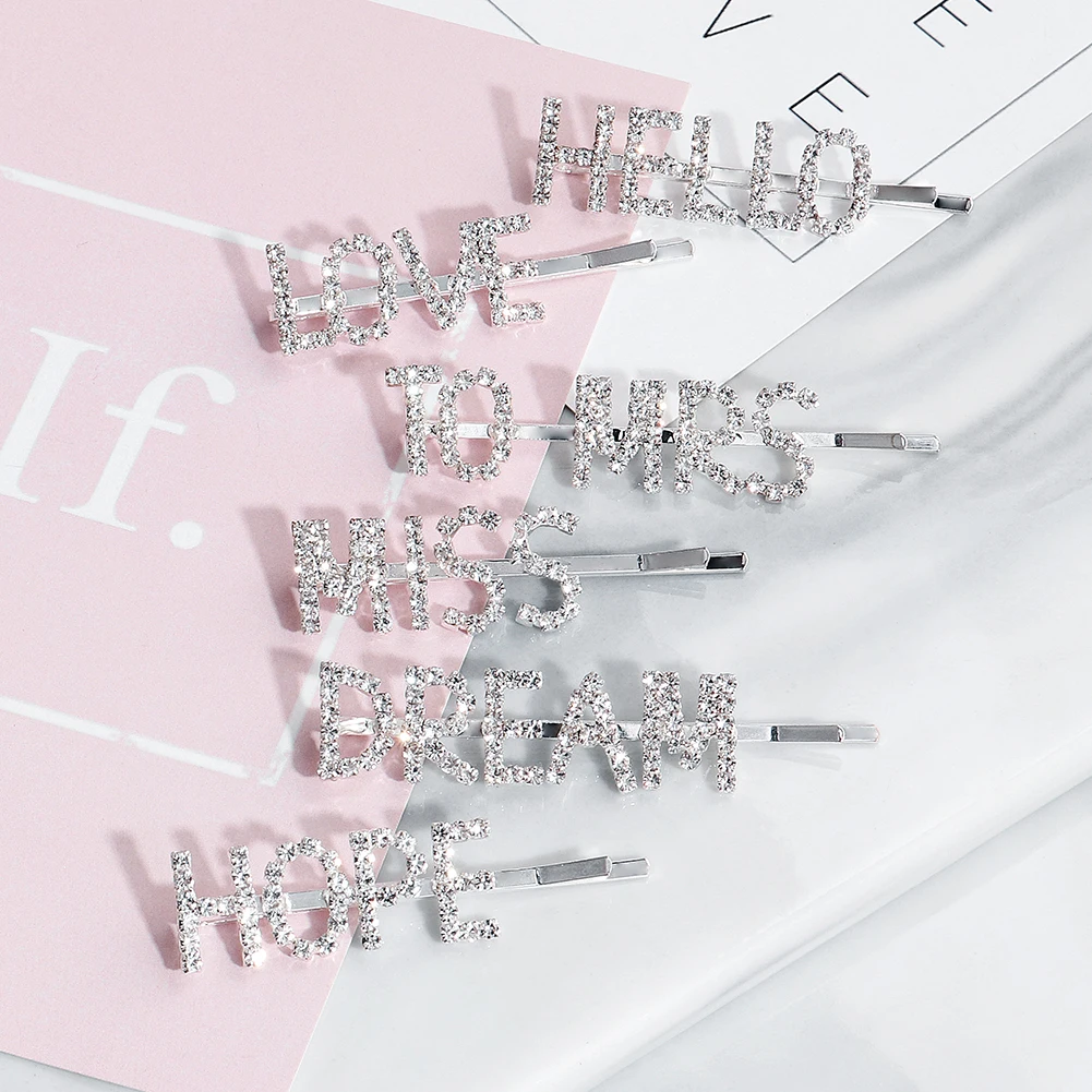 2pcs/lot Hot Sale Fashion Word Hair Clips Austrian Crystal Barrettes for Women Hair Pins Stick Headpieces Accessories