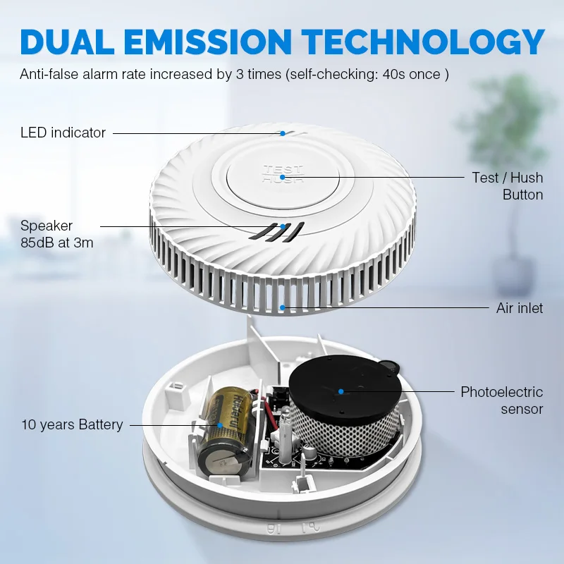 Standalone Photoelectric Smoke Alarm High Sensitive Security Independent Smoke Detector Fire Sensor