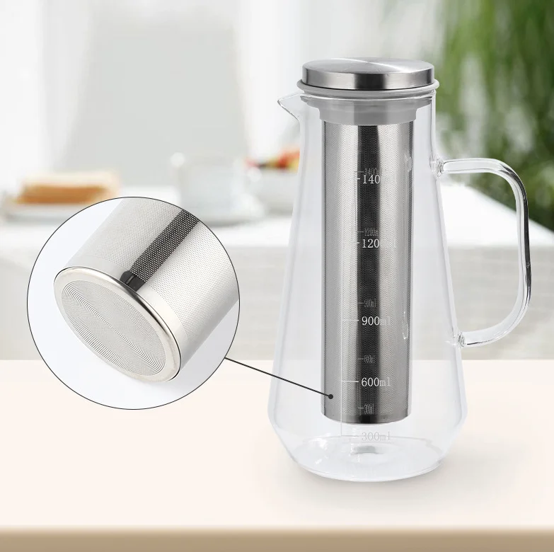 Yongli airtight cold brew bottle coffee glass maker pitcher iced coffee tea filter concentrate pot with stainless steel Infuser