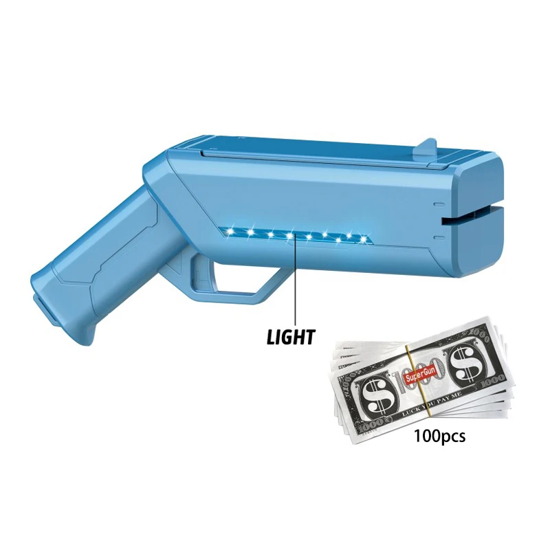 Bemay Toy Super Money Spray Gun with Light,Prop Gun Make it Rain, Handheld Cash Gun for Game Movies Party