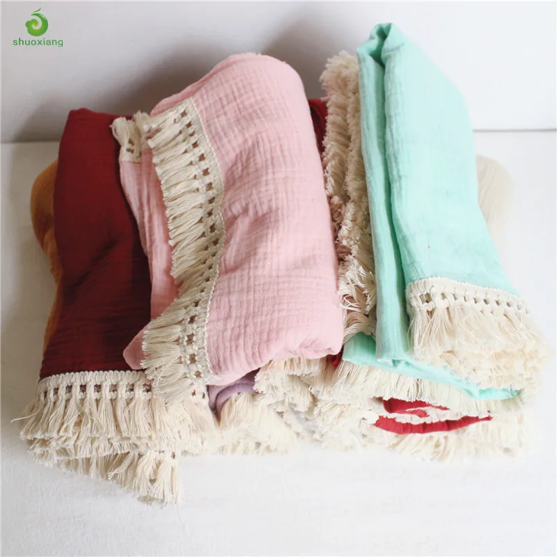 
Luxury Tassel Baby Blanket Fringe Trim Cotton Blanket Boho Muslin Baby Swaddle Baby Shower Gift Infant Bath Towel Wrap Gift 