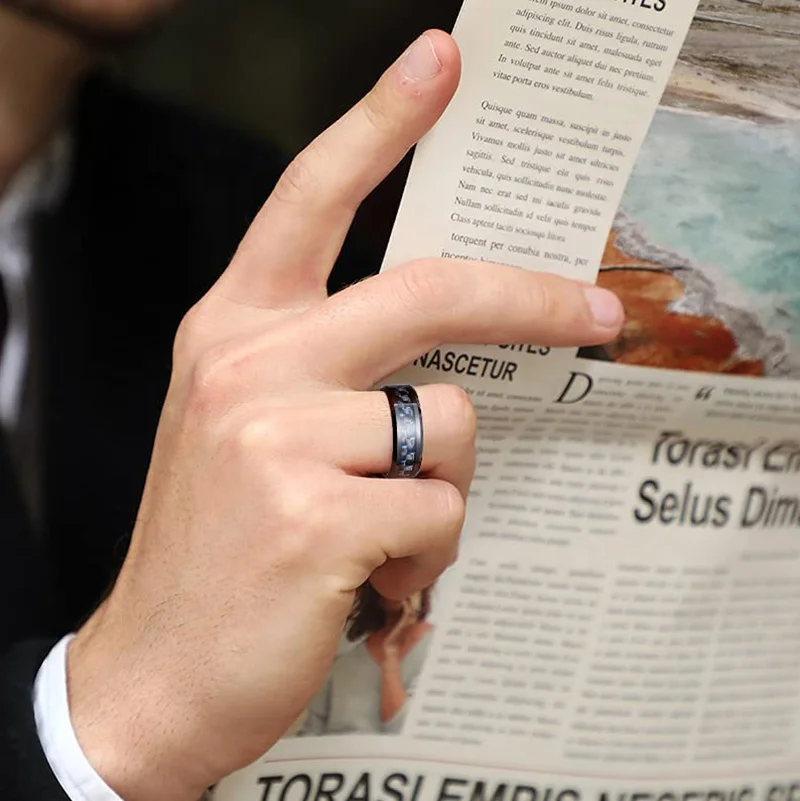 Coolstyle Men Jewelry 8mm Engagement Wedding Band Inlay Beveled Edges Comfort Fit Tungsten Carbide Ring Carbon Fiber Black Ring