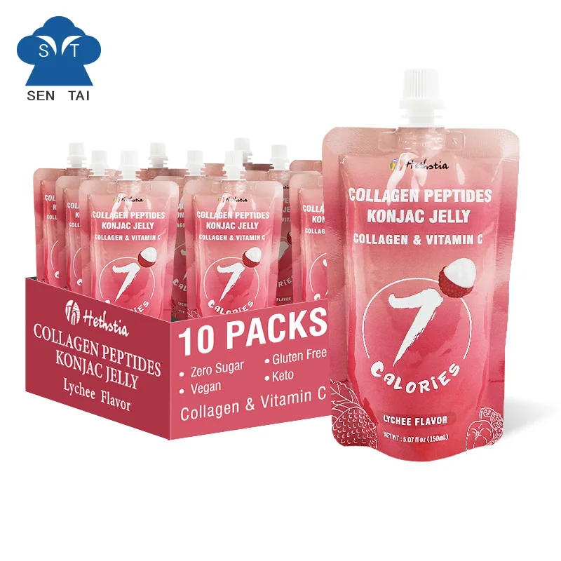 7 Calories Vegan Zero Sugar Healthy Drinkable Dessert Pouch Konjac Snack Collagen Peptide Lychee Flavor Konjac Jelly