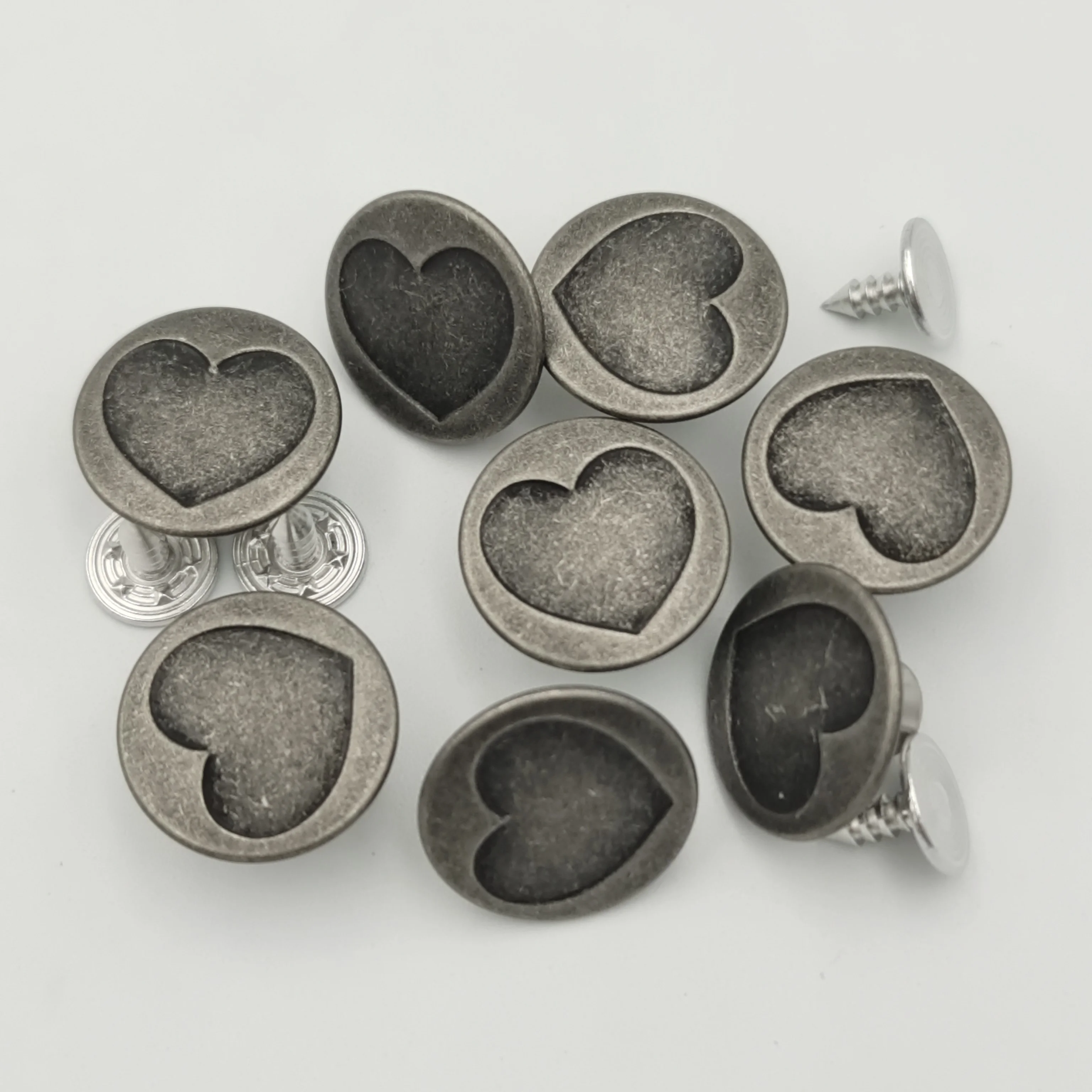 Custom logo brass brand denim metal antique silver buttons 17mm Zamak clothes denim jeans jacket buttons