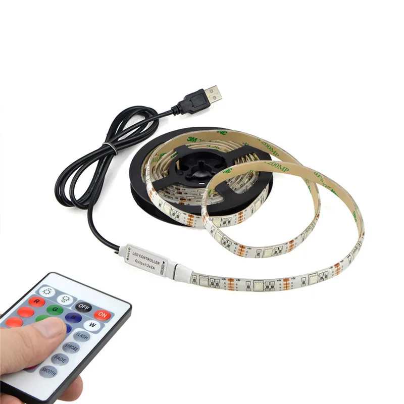 Hot Sale 5M  smd 5050 led strip light RGB 24Key Music Sync App Remote Controller Adapter New Complete kit/set